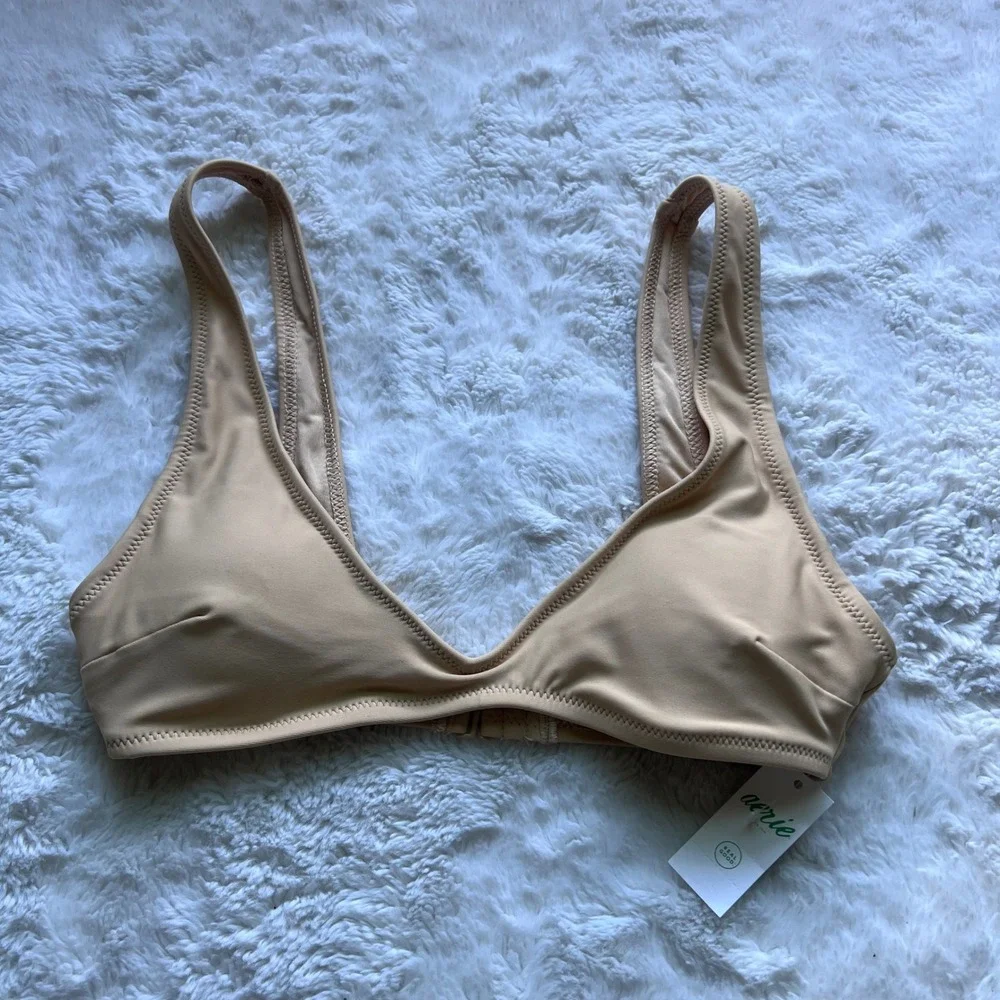 Aerie Scoop Bikini Top Tan Neutral Wide Strap Swimwear 0753-3132 Size XS NEW